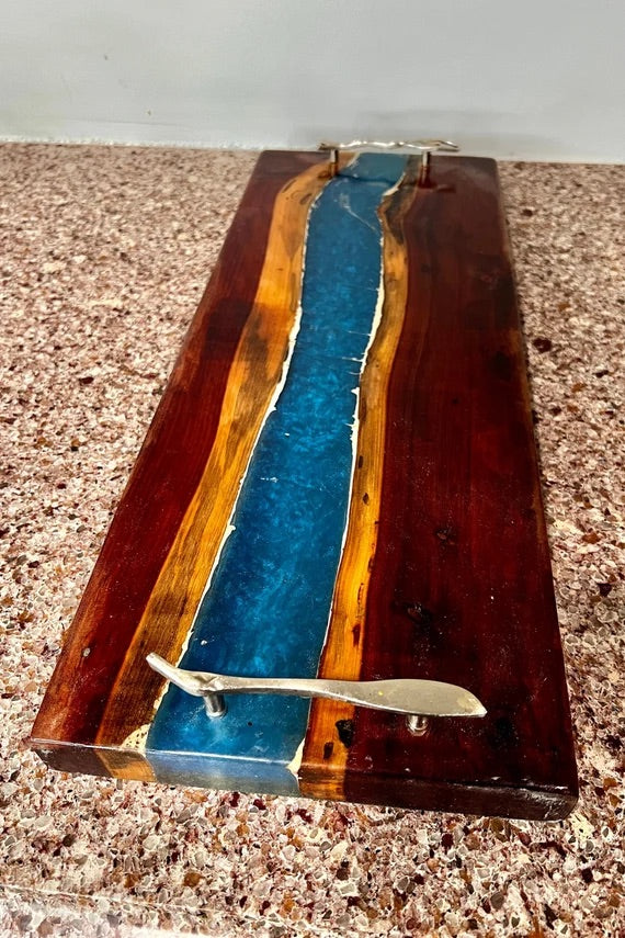 Cedar with Blue "River" Epoxy Charcuterie Board