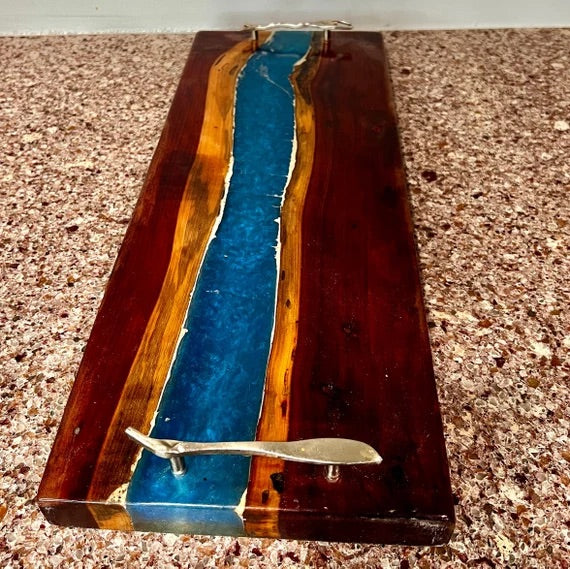 Cedar with Blue "River" Epoxy Charcuterie Board